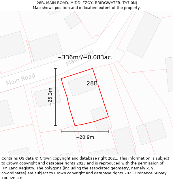 28B, MAIN ROAD, MIDDLEZOY, BRIDGWATER, TA7 0NJ: Plot and title map