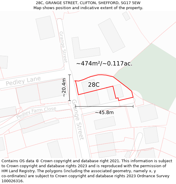 28C, GRANGE STREET, CLIFTON, SHEFFORD, SG17 5EW: Plot and title map