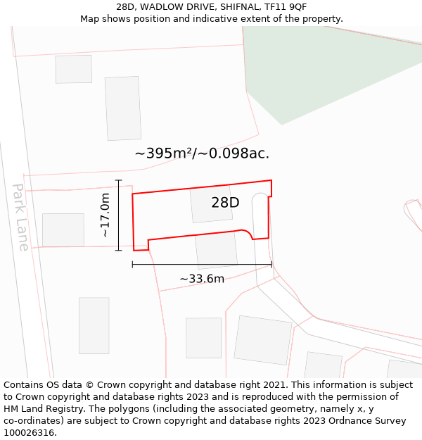 28D, WADLOW DRIVE, SHIFNAL, TF11 9QF: Plot and title map