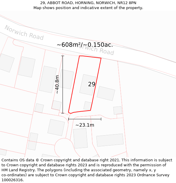 29, ABBOT ROAD, HORNING, NORWICH, NR12 8PN: Plot and title map