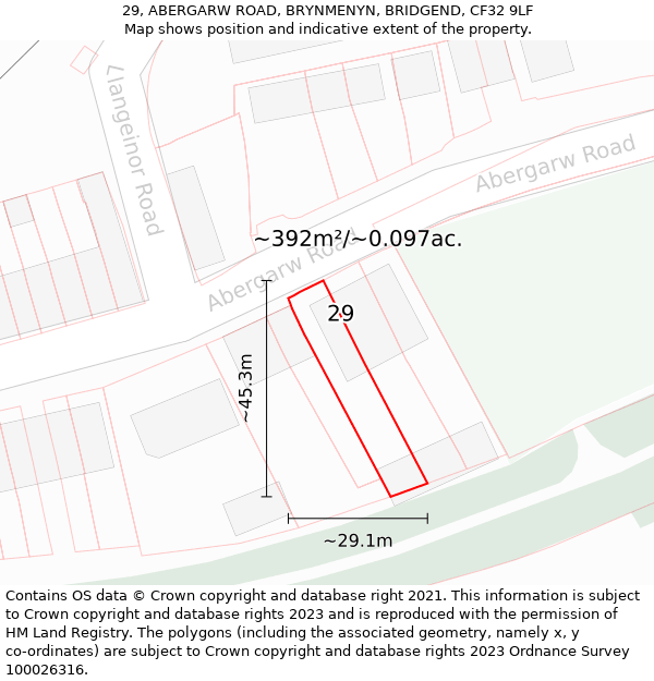 29, ABERGARW ROAD, BRYNMENYN, BRIDGEND, CF32 9LF: Plot and title map