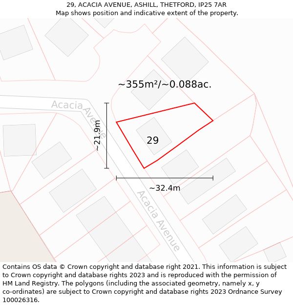 29, ACACIA AVENUE, ASHILL, THETFORD, IP25 7AR: Plot and title map