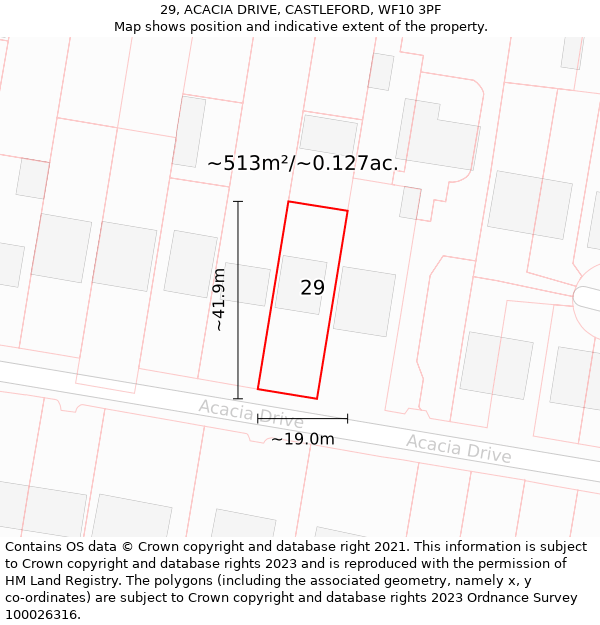 29, ACACIA DRIVE, CASTLEFORD, WF10 3PF: Plot and title map