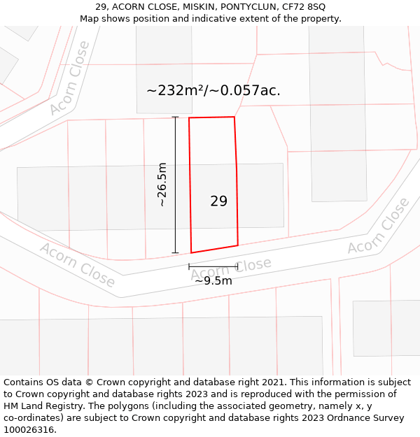 29, ACORN CLOSE, MISKIN, PONTYCLUN, CF72 8SQ: Plot and title map