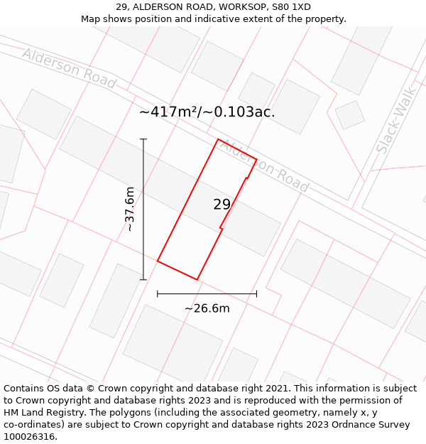 29, ALDERSON ROAD, WORKSOP, S80 1XD: Plot and title map