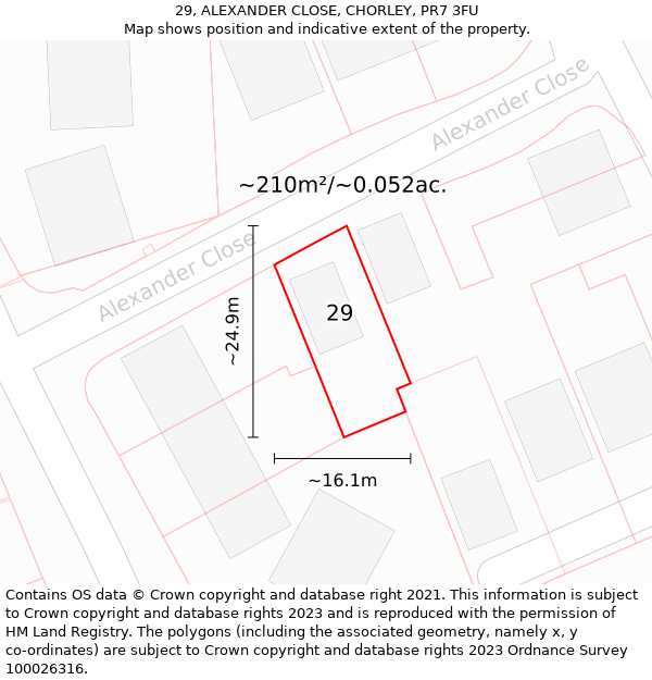 29, ALEXANDER CLOSE, CHORLEY, PR7 3FU: Plot and title map