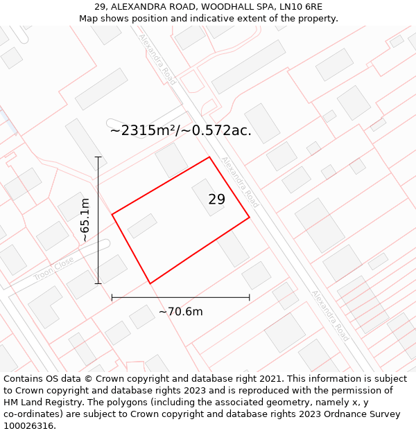 29, ALEXANDRA ROAD, WOODHALL SPA, LN10 6RE: Plot and title map