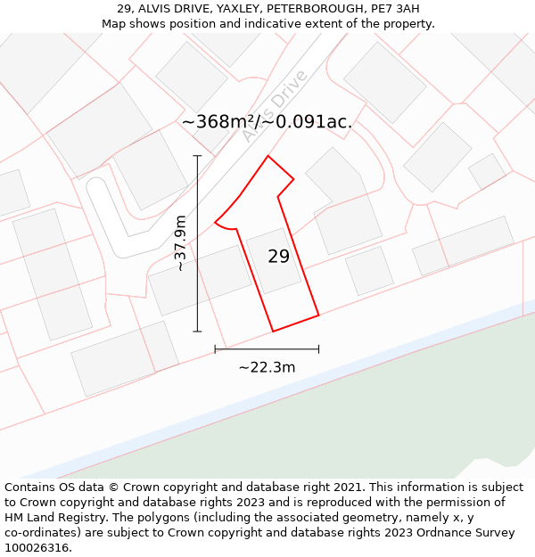 29, ALVIS DRIVE, YAXLEY, PETERBOROUGH, PE7 3AH: Plot and title map