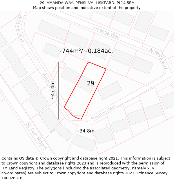 29, AMANDA WAY, PENSILVA, LISKEARD, PL14 5RA: Plot and title map