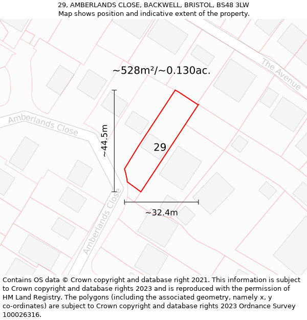 29, AMBERLANDS CLOSE, BACKWELL, BRISTOL, BS48 3LW: Plot and title map