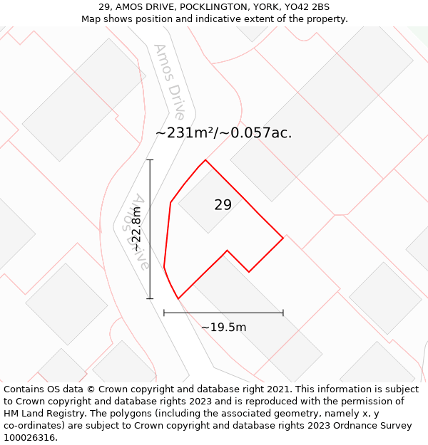 29, AMOS DRIVE, POCKLINGTON, YORK, YO42 2BS: Plot and title map