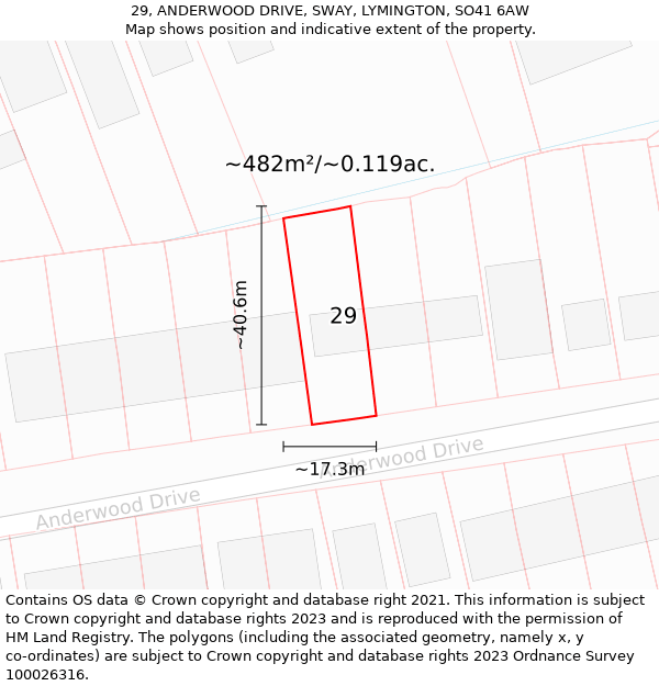 29, ANDERWOOD DRIVE, SWAY, LYMINGTON, SO41 6AW: Plot and title map