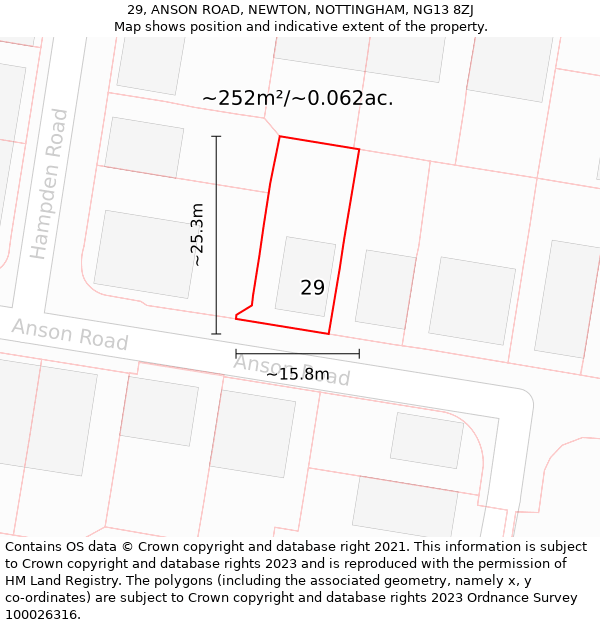 29, ANSON ROAD, NEWTON, NOTTINGHAM, NG13 8ZJ: Plot and title map