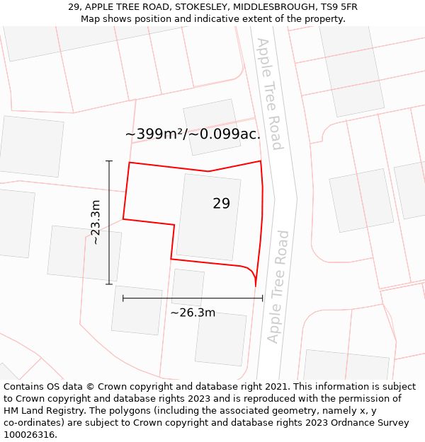 29, APPLE TREE ROAD, STOKESLEY, MIDDLESBROUGH, TS9 5FR: Plot and title map