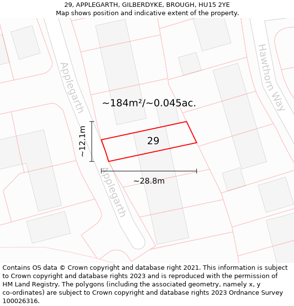 29, APPLEGARTH, GILBERDYKE, BROUGH, HU15 2YE: Plot and title map