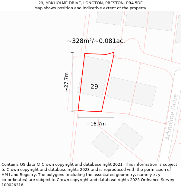 29, ARKHOLME DRIVE, LONGTON, PRESTON, PR4 5DE: Plot and title map