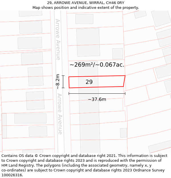 29, ARROWE AVENUE, WIRRAL, CH46 0RY: Plot and title map