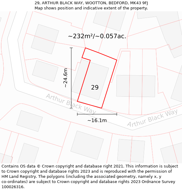 29, ARTHUR BLACK WAY, WOOTTON, BEDFORD, MK43 9FJ: Plot and title map