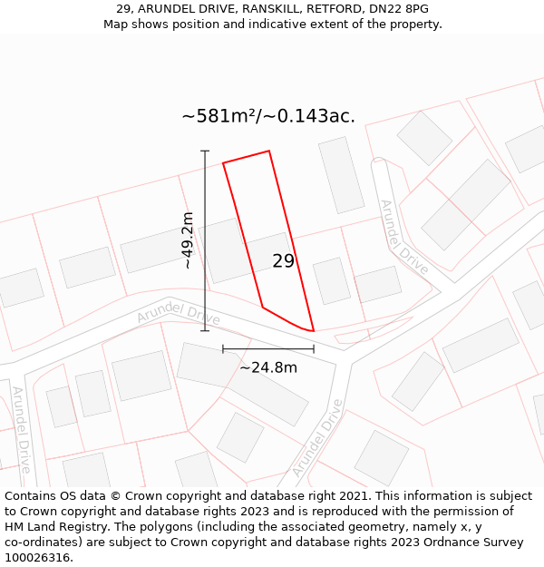 29, ARUNDEL DRIVE, RANSKILL, RETFORD, DN22 8PG: Plot and title map