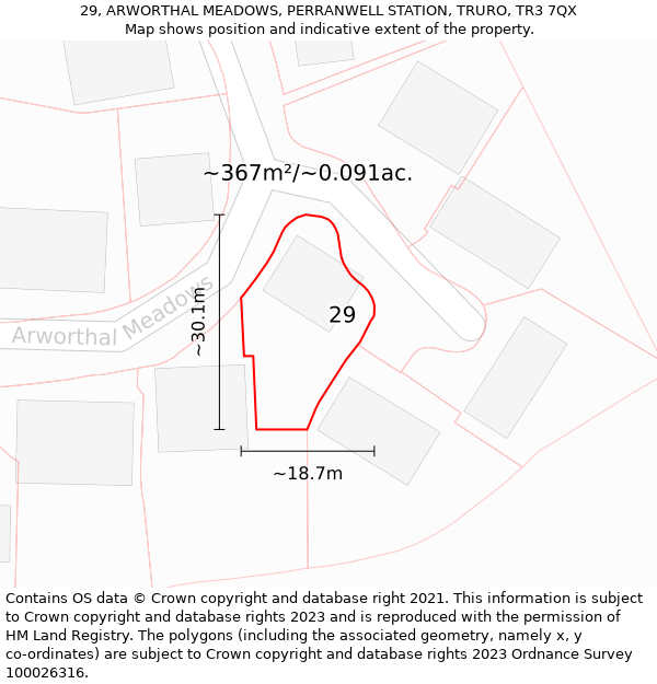 29, ARWORTHAL MEADOWS, PERRANWELL STATION, TRURO, TR3 7QX: Plot and title map