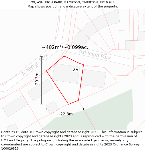 29, ASHLEIGH PARK, BAMPTON, TIVERTON, EX16 9LF: Plot and title map