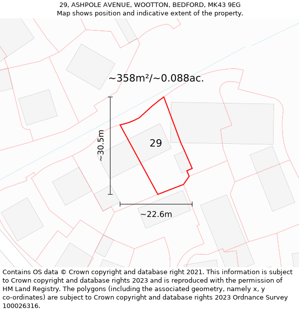 29, ASHPOLE AVENUE, WOOTTON, BEDFORD, MK43 9EG: Plot and title map