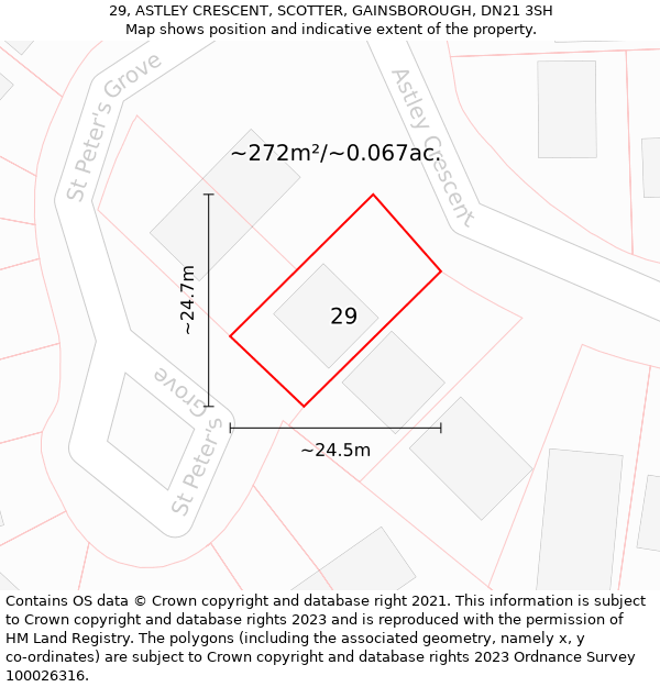 29, ASTLEY CRESCENT, SCOTTER, GAINSBOROUGH, DN21 3SH: Plot and title map