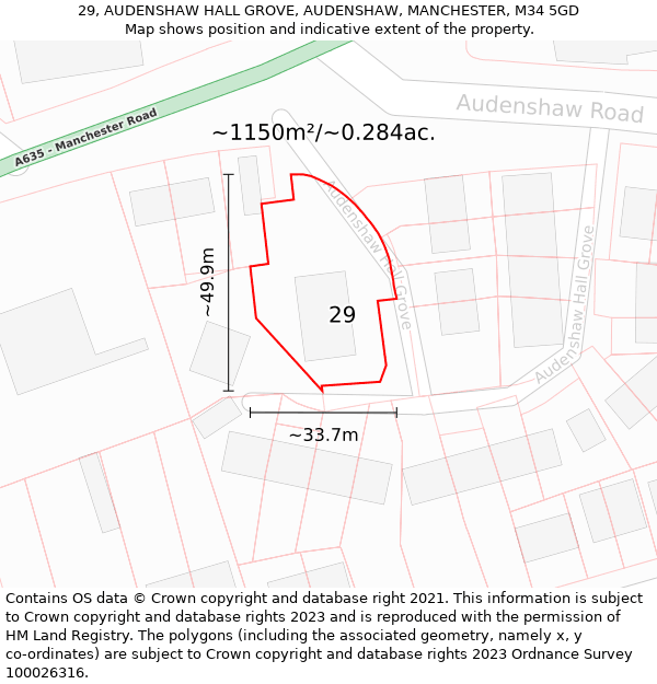 29, AUDENSHAW HALL GROVE, AUDENSHAW, MANCHESTER, M34 5GD: Plot and title map