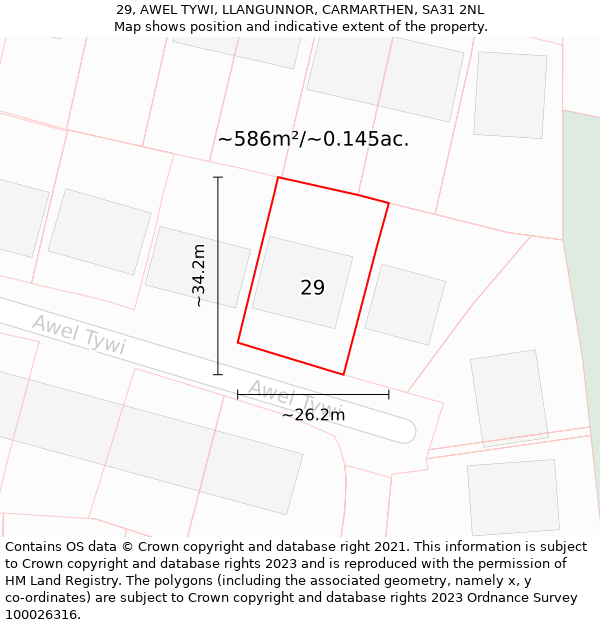 29, AWEL TYWI, LLANGUNNOR, CARMARTHEN, SA31 2NL: Plot and title map