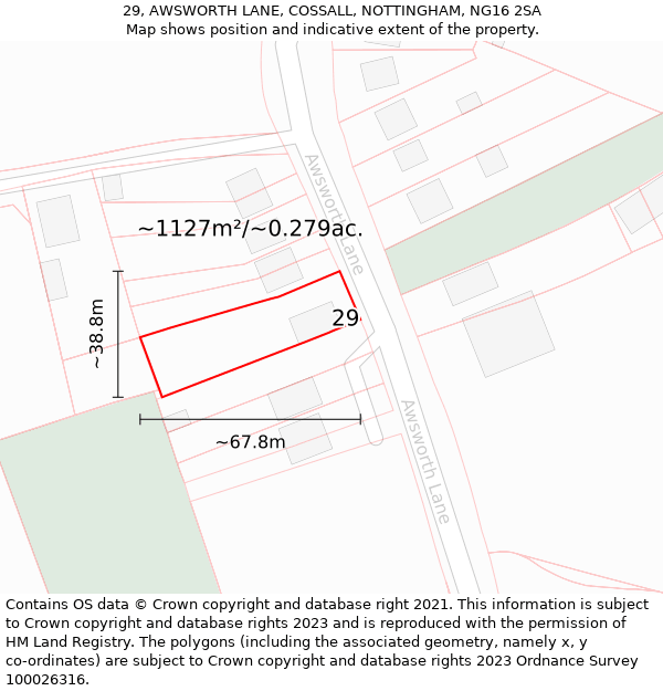 29, AWSWORTH LANE, COSSALL, NOTTINGHAM, NG16 2SA: Plot and title map