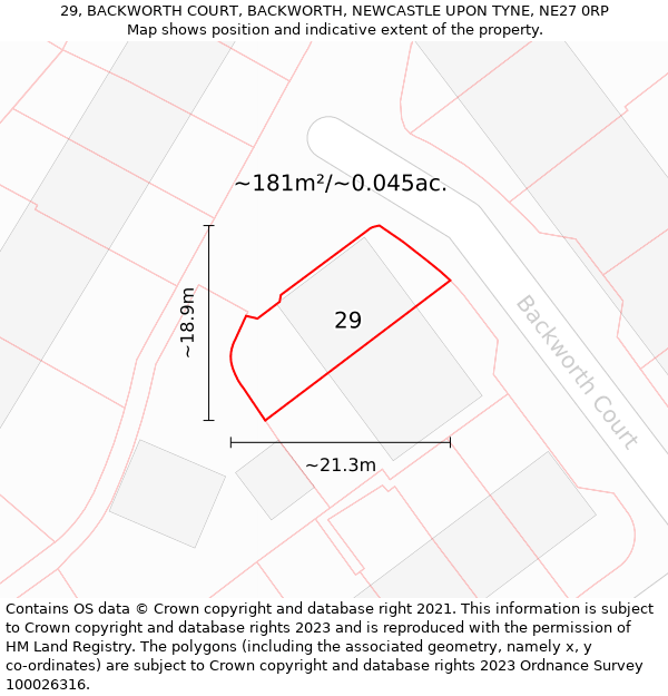 29, BACKWORTH COURT, BACKWORTH, NEWCASTLE UPON TYNE, NE27 0RP: Plot and title map