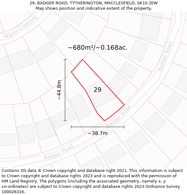 29, BADGER ROAD, TYTHERINGTON, MACCLESFIELD, SK10 2EW: Plot and title map