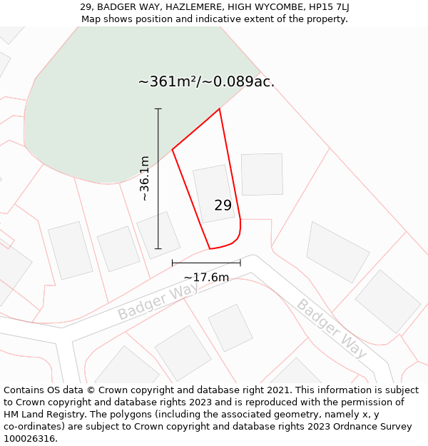 29, BADGER WAY, HAZLEMERE, HIGH WYCOMBE, HP15 7LJ: Plot and title map