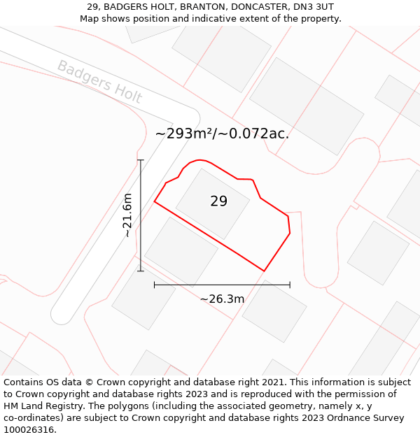 29, BADGERS HOLT, BRANTON, DONCASTER, DN3 3UT: Plot and title map