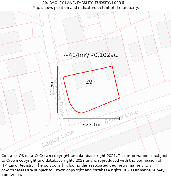 29, BAGLEY LANE, FARSLEY, PUDSEY, LS28 5LL: Plot and title map