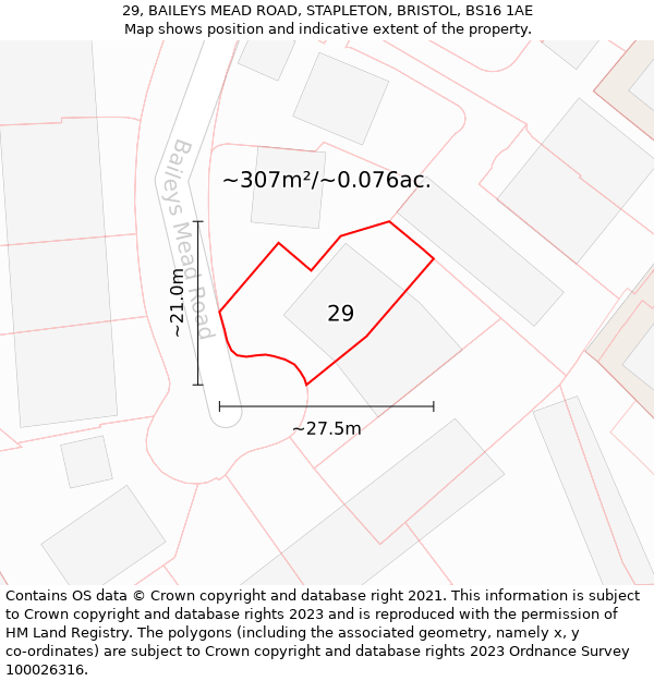 29, BAILEYS MEAD ROAD, STAPLETON, BRISTOL, BS16 1AE: Plot and title map