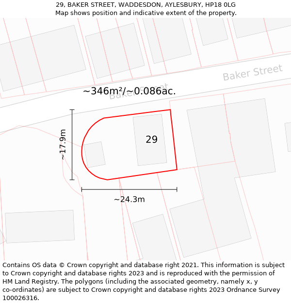 29, BAKER STREET, WADDESDON, AYLESBURY, HP18 0LG: Plot and title map