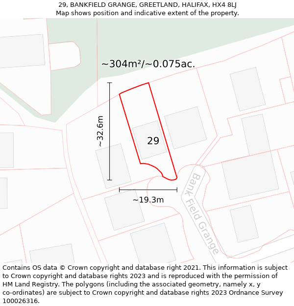 29, BANKFIELD GRANGE, GREETLAND, HALIFAX, HX4 8LJ: Plot and title map