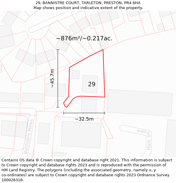 29, BANNISTRE COURT, TARLETON, PRESTON, PR4 6HA: Plot and title map