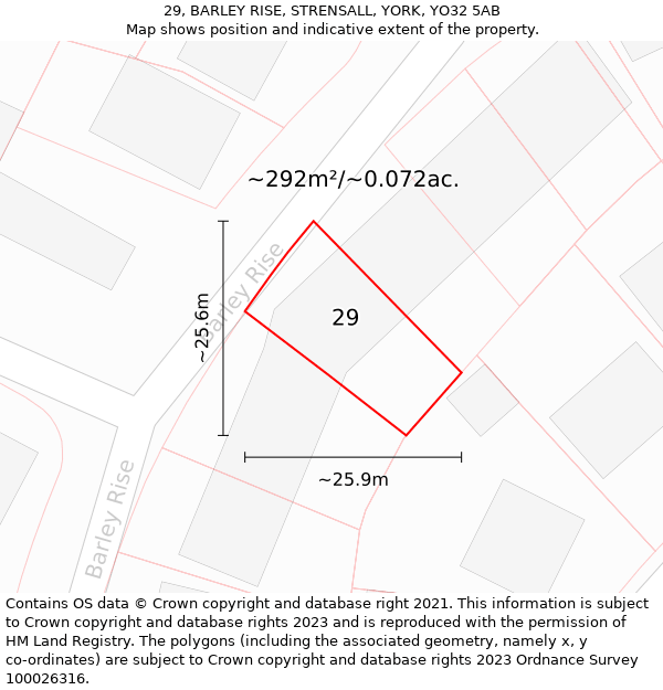 29, BARLEY RISE, STRENSALL, YORK, YO32 5AB: Plot and title map
