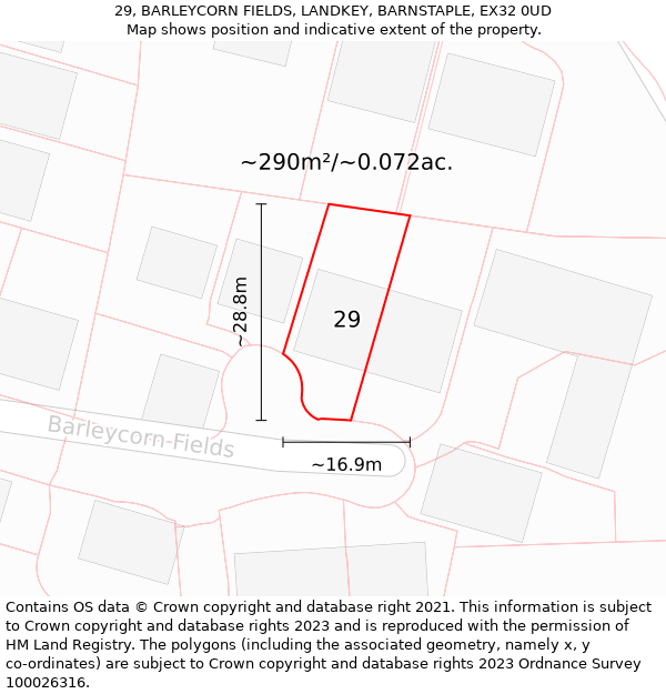 29, BARLEYCORN FIELDS, LANDKEY, BARNSTAPLE, EX32 0UD: Plot and title map