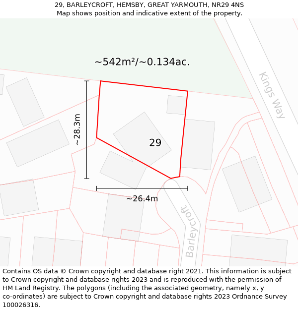 29, BARLEYCROFT, HEMSBY, GREAT YARMOUTH, NR29 4NS: Plot and title map