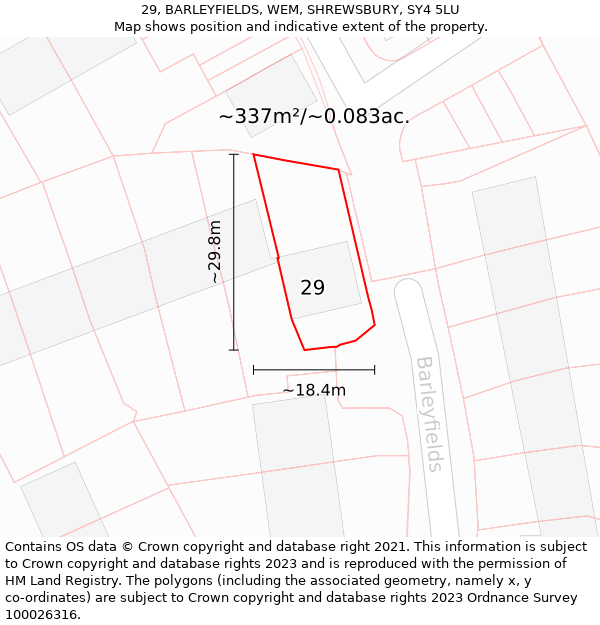 29, BARLEYFIELDS, WEM, SHREWSBURY, SY4 5LU: Plot and title map