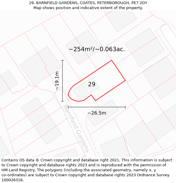 29, BARNFIELD GARDENS, COATES, PETERBOROUGH, PE7 2DY: Plot and title map