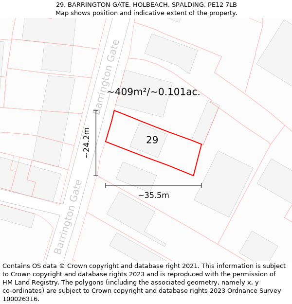 29, BARRINGTON GATE, HOLBEACH, SPALDING, PE12 7LB: Plot and title map