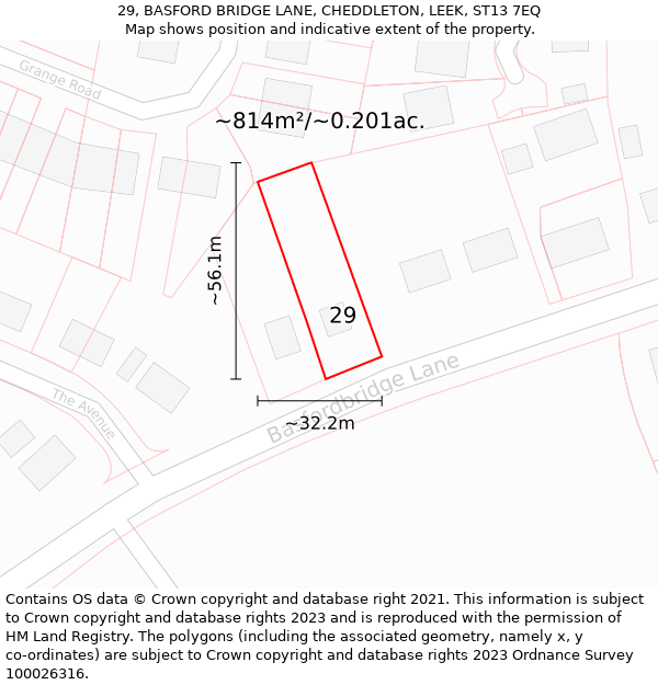 29, BASFORD BRIDGE LANE, CHEDDLETON, LEEK, ST13 7EQ: Plot and title map