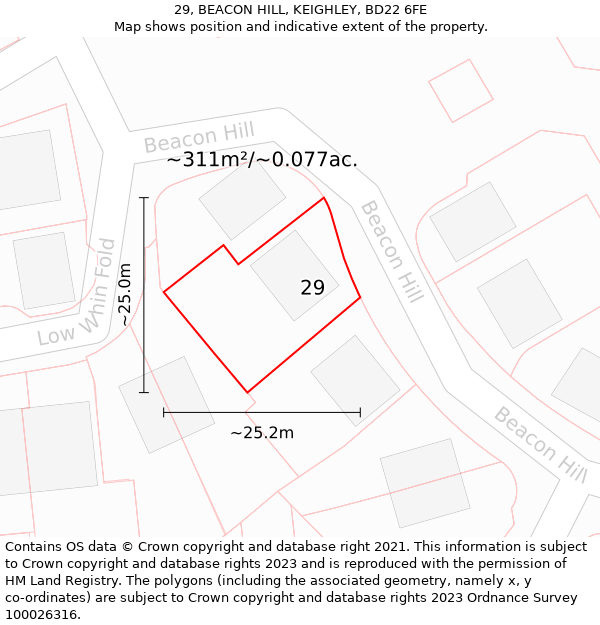 29, BEACON HILL, KEIGHLEY, BD22 6FE: Plot and title map