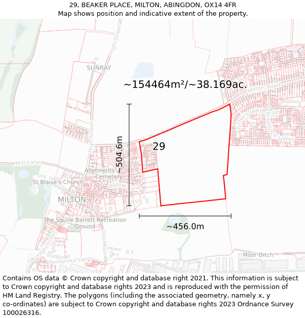 29, BEAKER PLACE, MILTON, ABINGDON, OX14 4FR: Plot and title map