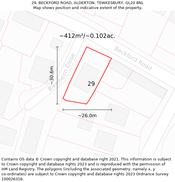 29, BECKFORD ROAD, ALDERTON, TEWKESBURY, GL20 8NL: Plot and title map