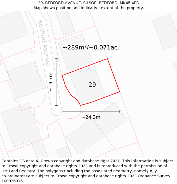 29, BEDFORD AVENUE, SILSOE, BEDFORD, MK45 4ER: Plot and title map